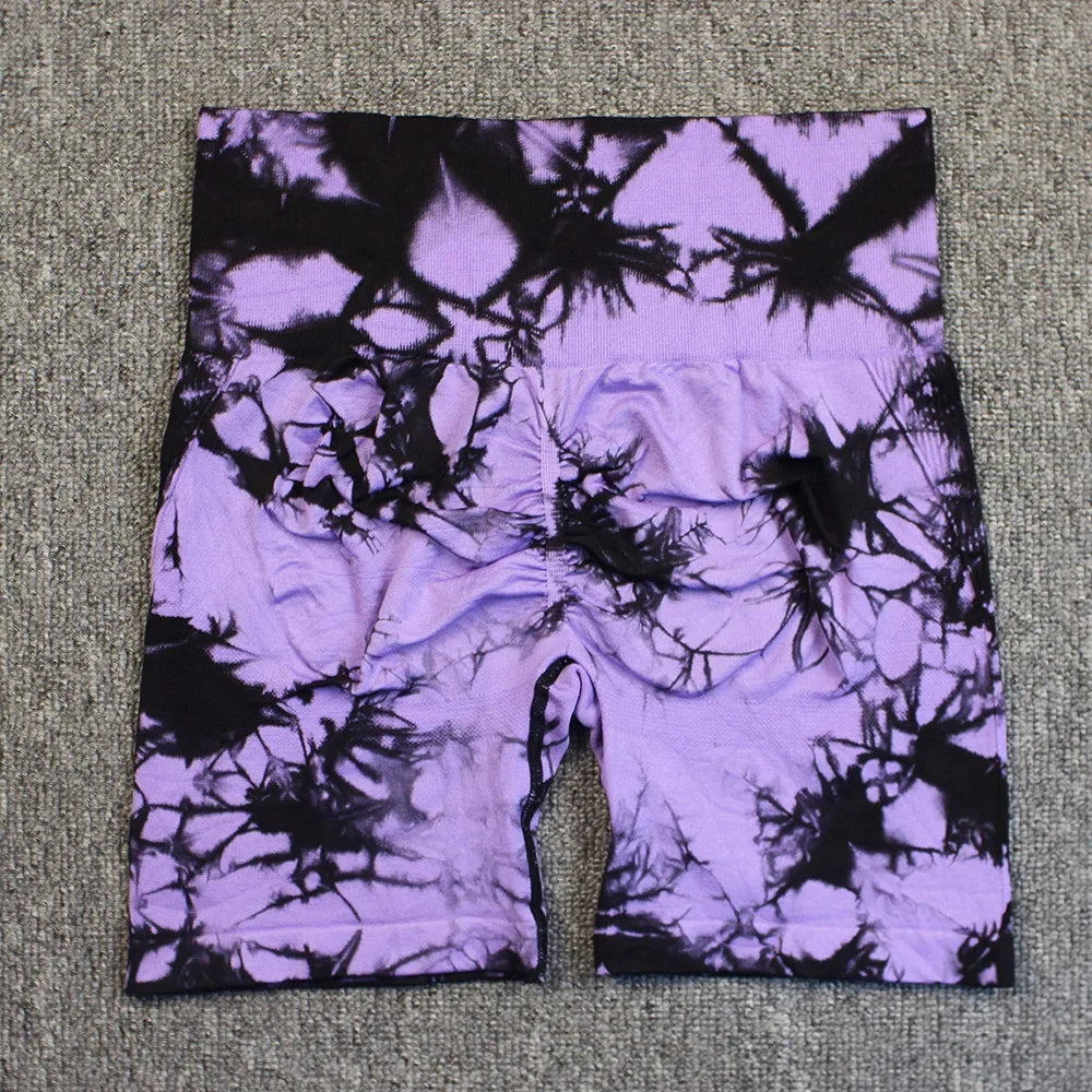 Women’s High-Waist Tie-Dye Yoga Shorts – Seamless Workout & Cycling Shorts