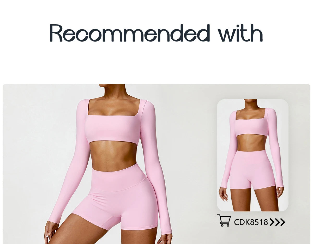 Women’s Quick-Dry Gym Top – Square Neck Long Sleeve Fitness Crop Top