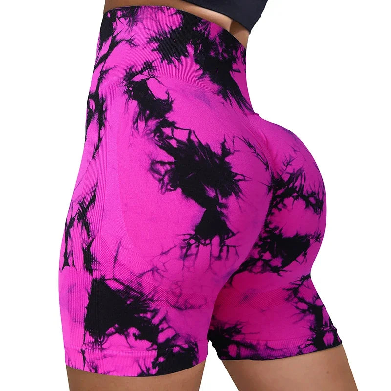 Women’s High-Waist Tie-Dye Yoga Shorts – Seamless Workout & Cycling Shorts