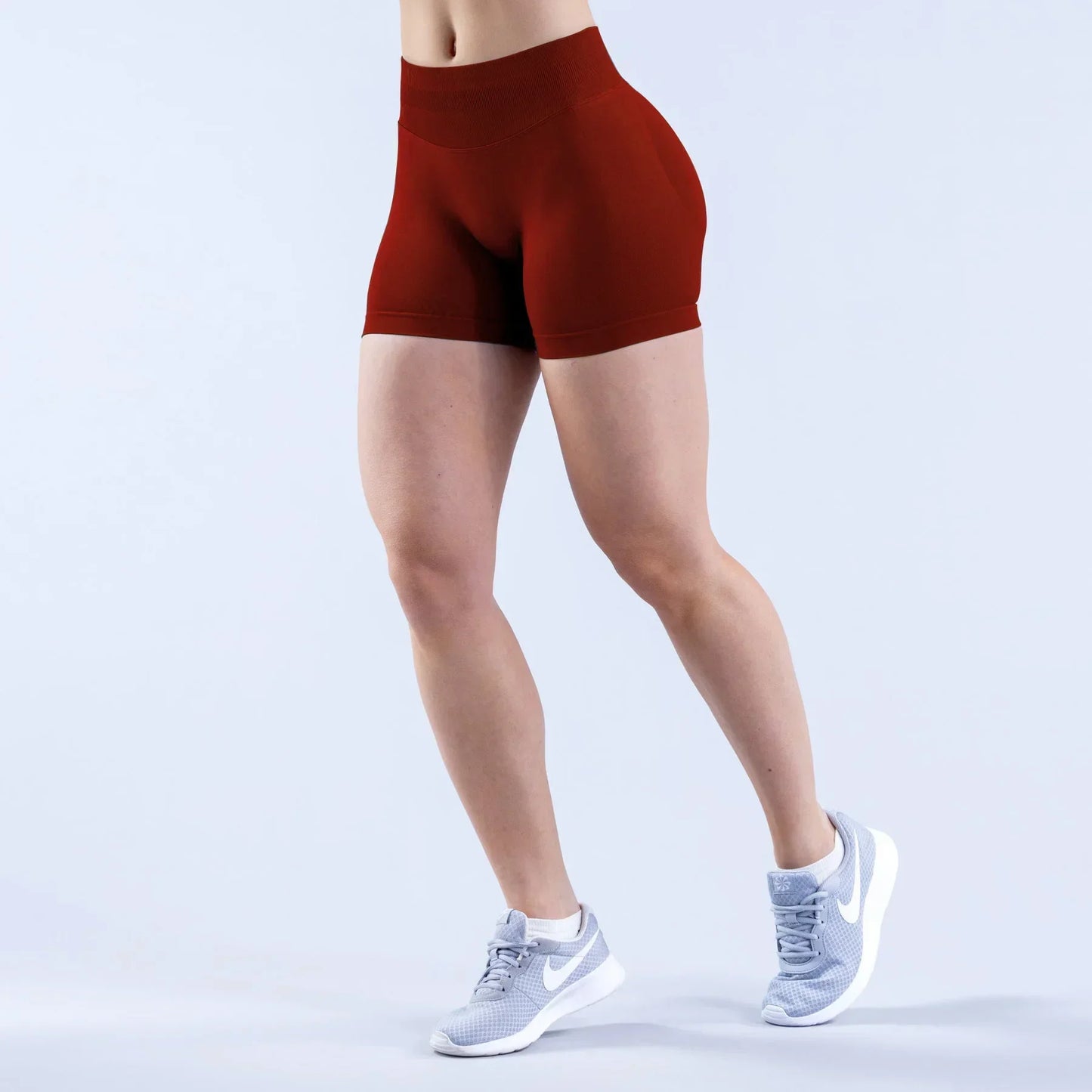 High-Waist Yoga Shorts – Solid Color Fitness & Running Leggings
