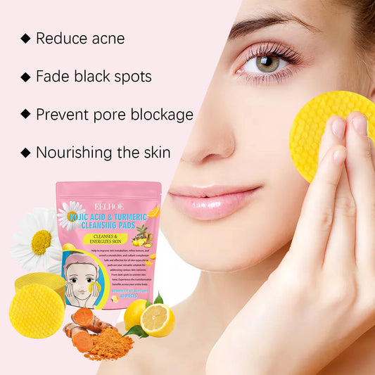 40pcs Turmeric Kojic Acid Cleansing Pads – Gentle Exfoliating Pads for Dark Spots, Brightening & Daily Skin Care