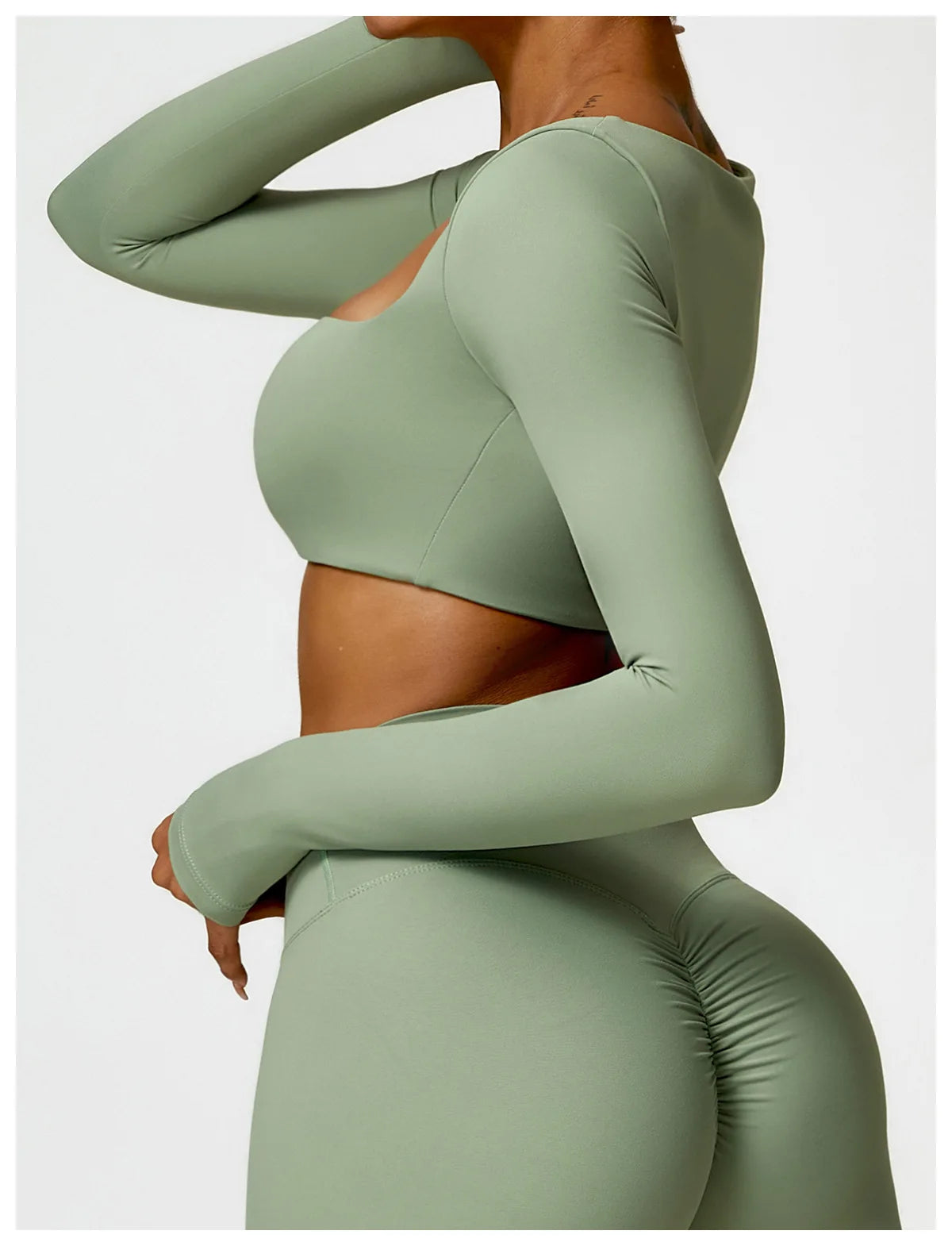 Women’s Quick-Dry Gym Top – Square Neck Long Sleeve Fitness Crop Top