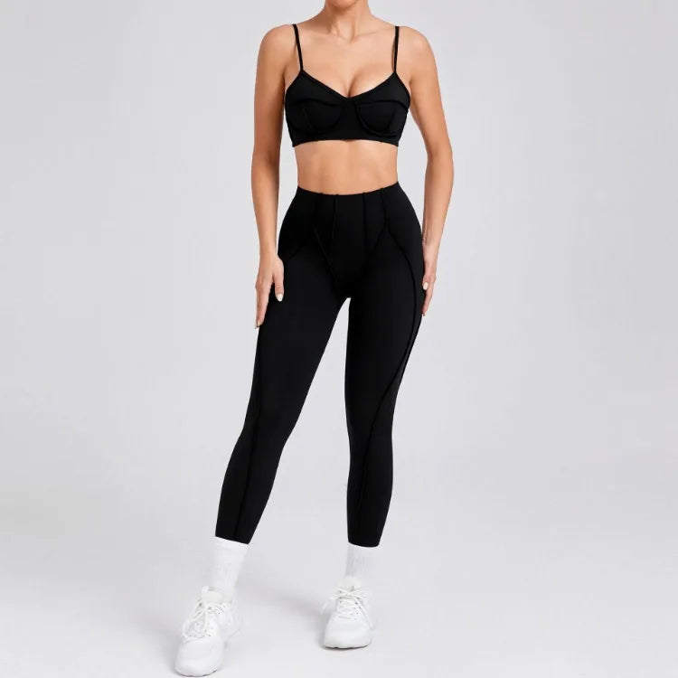Women’s Seamless Yoga Set – High-Waist Leggings & Backless Sports Bra