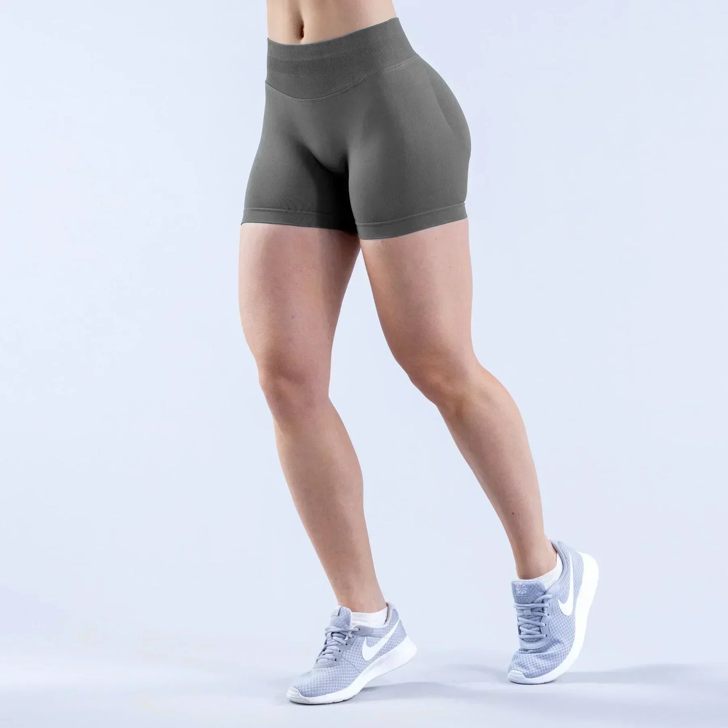 High-Waist Yoga Shorts – Solid Color Fitness & Running Leggings