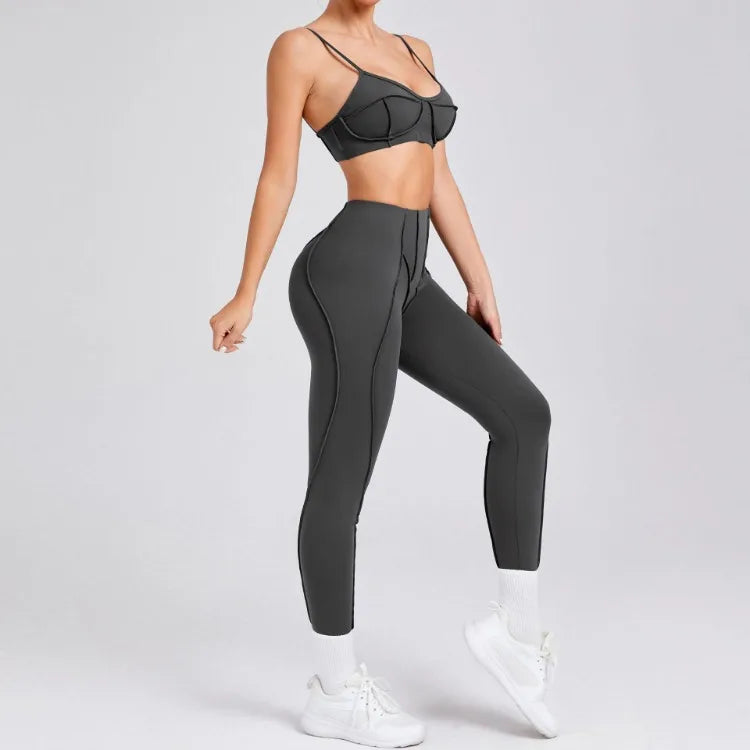 Women’s Seamless Yoga Set – High-Waist Leggings & Backless Sports Bra