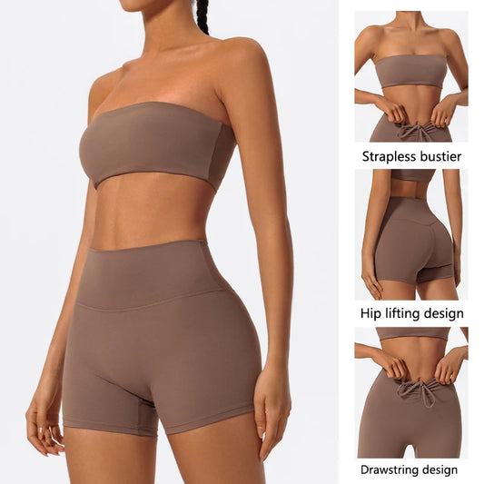 Ctenkevet Women’s Fitness Set – Strapless Sports Bra & Crop Top