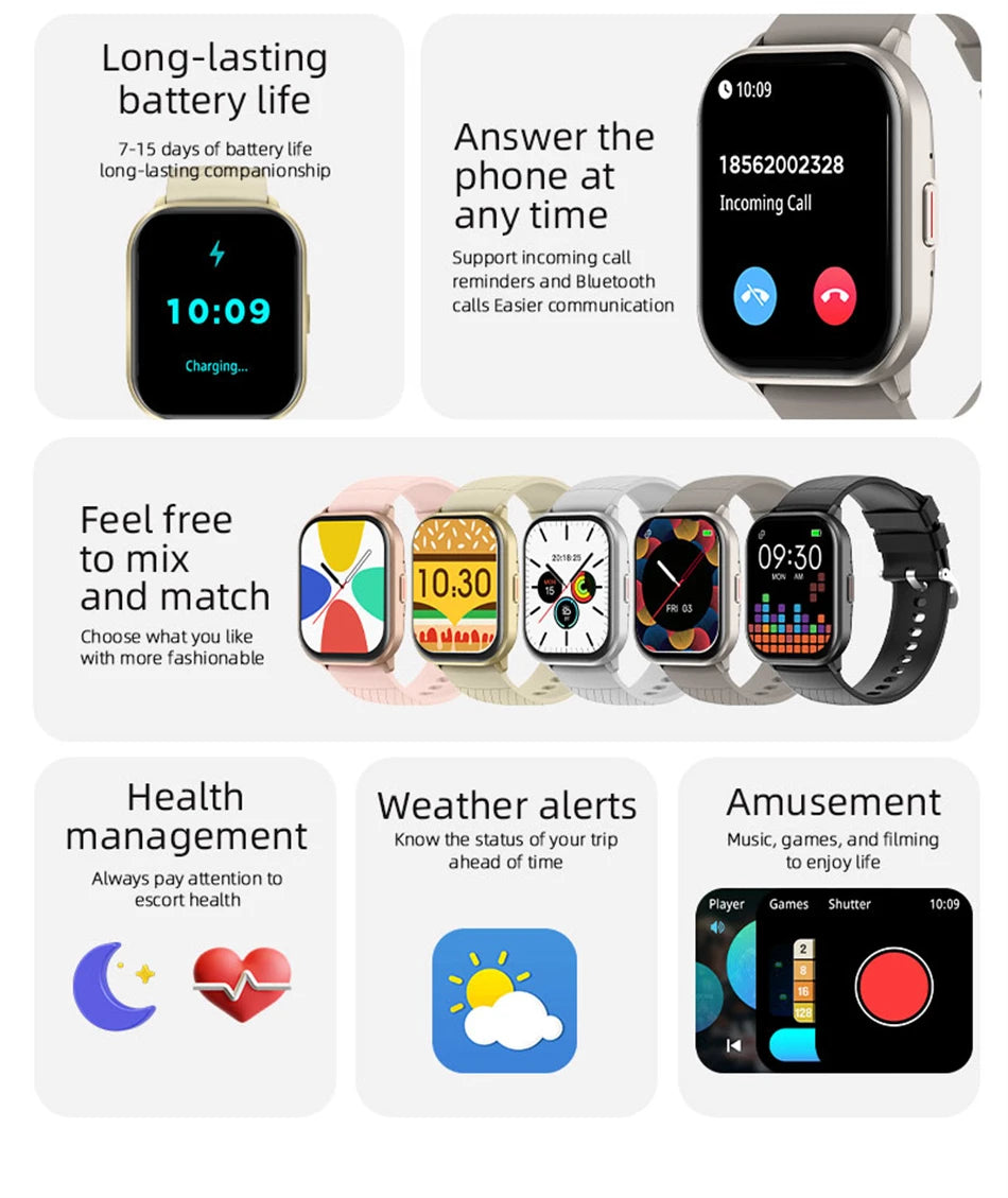 2024 Smart Watch – Heart Rate & Blood Pressure Fitness Tracker with Bluetooth Call