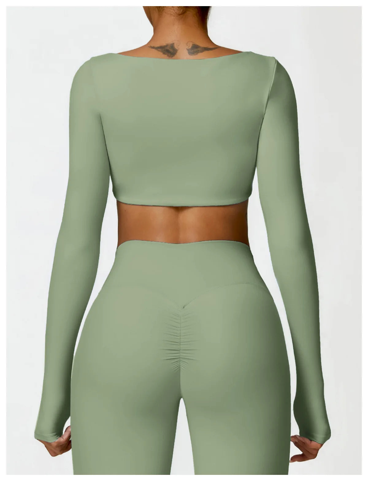 Women’s Quick-Dry Gym Top – Square Neck Long Sleeve Fitness Crop Top