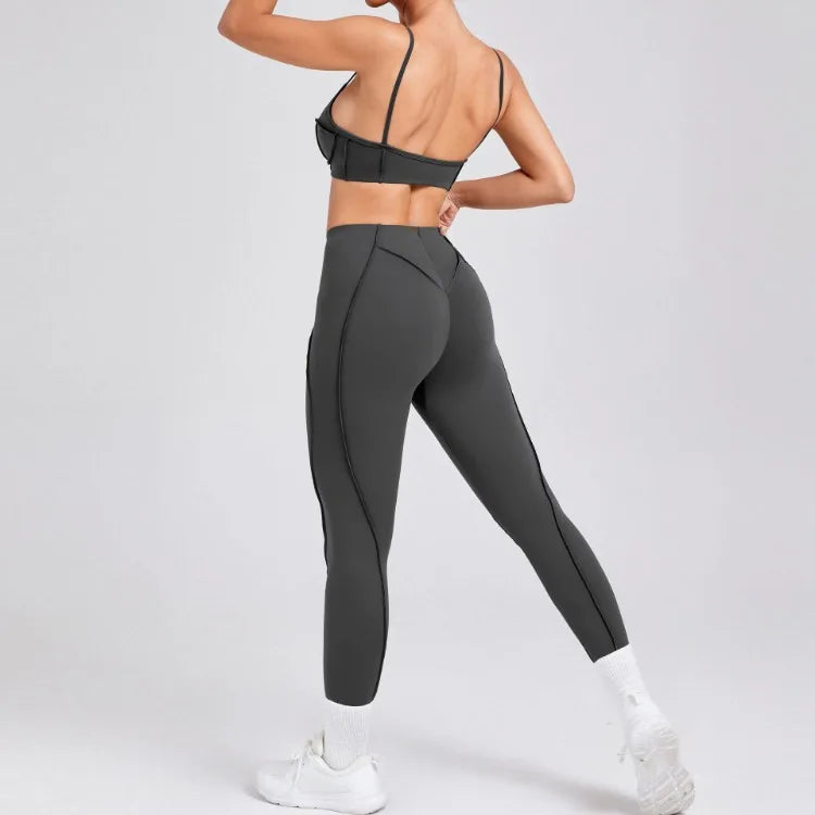 Women’s Seamless Yoga Set – High-Waist Leggings & Backless Sports Bra