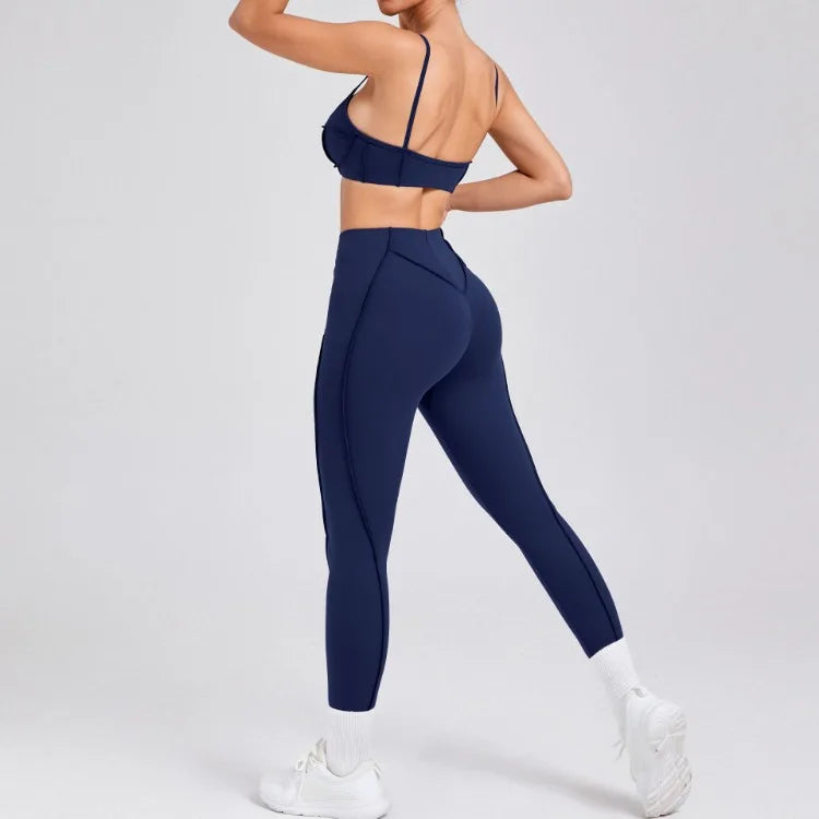 Women’s Seamless Yoga Set – High-Waist Leggings & Backless Sports Bra