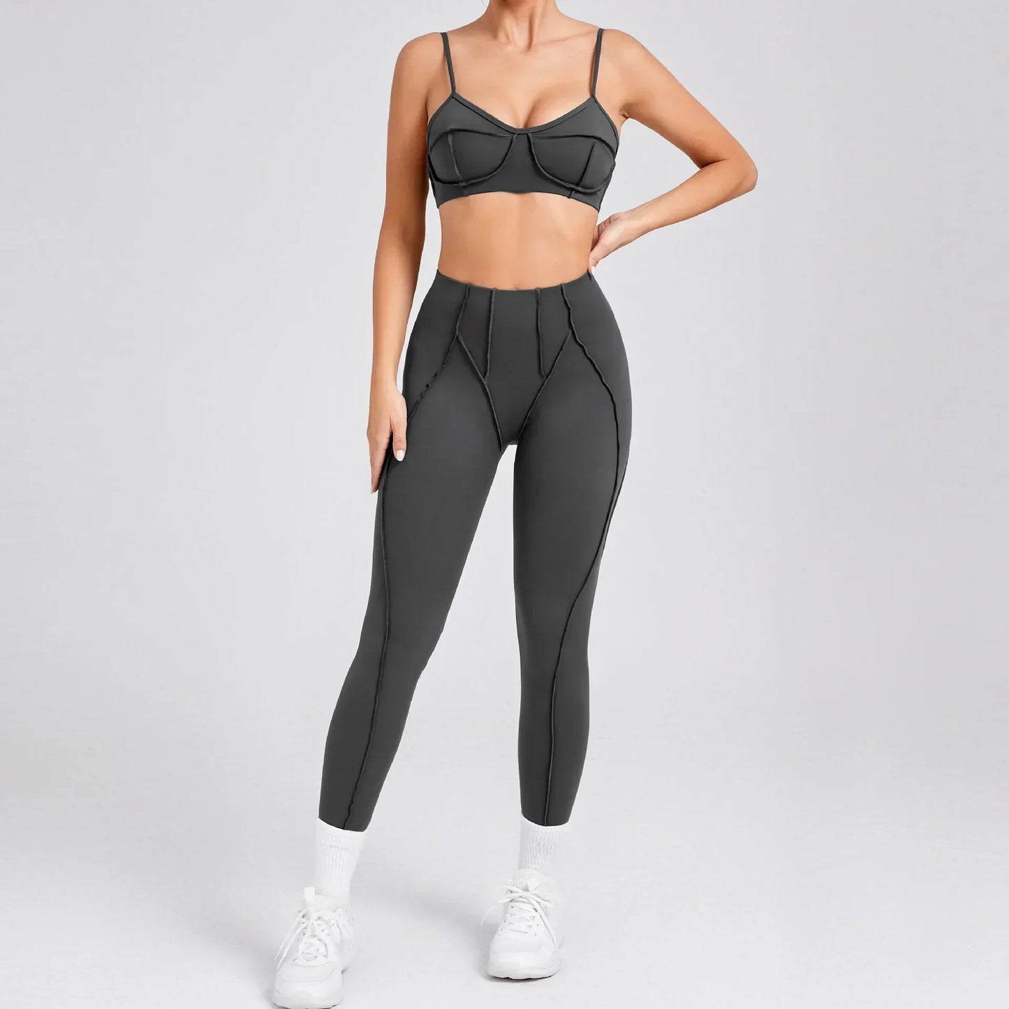 Women’s Seamless Yoga Set – High-Waist Leggings & Backless Sports Bra