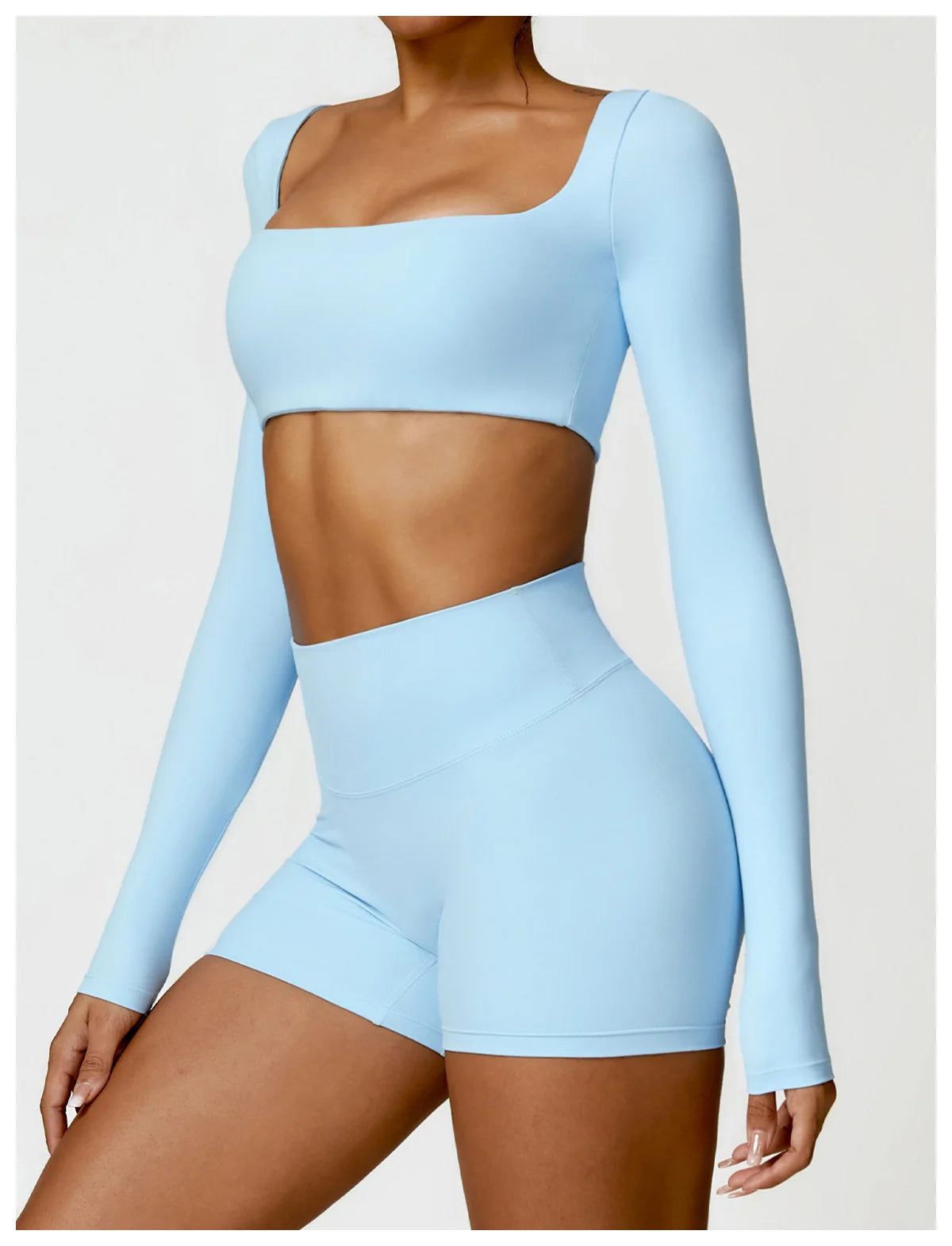 Women’s Quick-Dry Gym Top – Square Neck Long Sleeve Fitness Crop Top