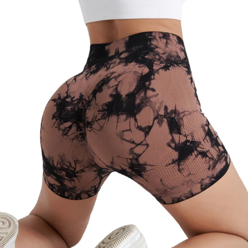 Women’s High-Waist Tie-Dye Yoga Shorts – Seamless Workout & Cycling Shorts