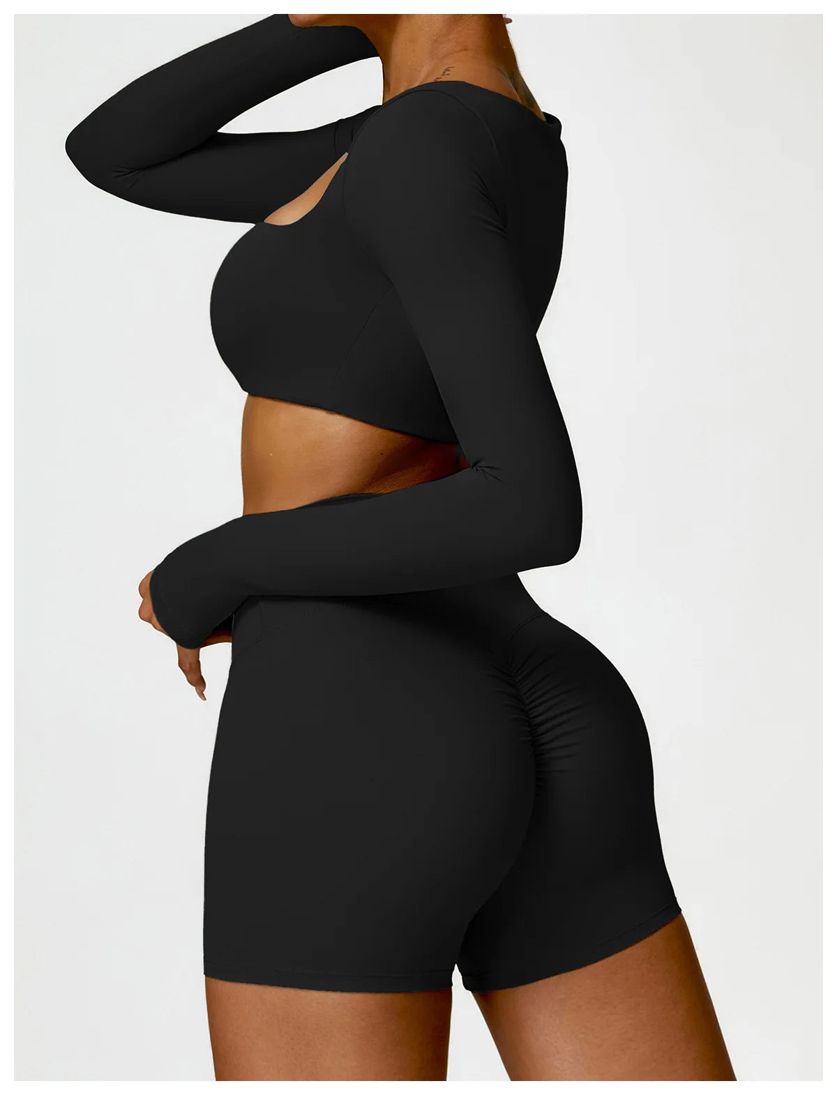 Women’s Quick-Dry Gym Top – Square Neck Long Sleeve Fitness Crop Top