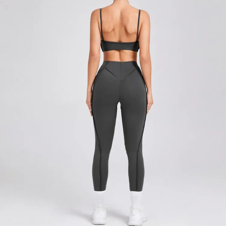 Women’s Seamless Yoga Set – High-Waist Leggings & Backless Sports Bra
