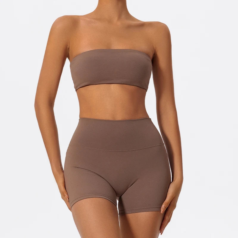 Ctenkevet Women’s Fitness Set – Strapless Sports Bra & Crop Top