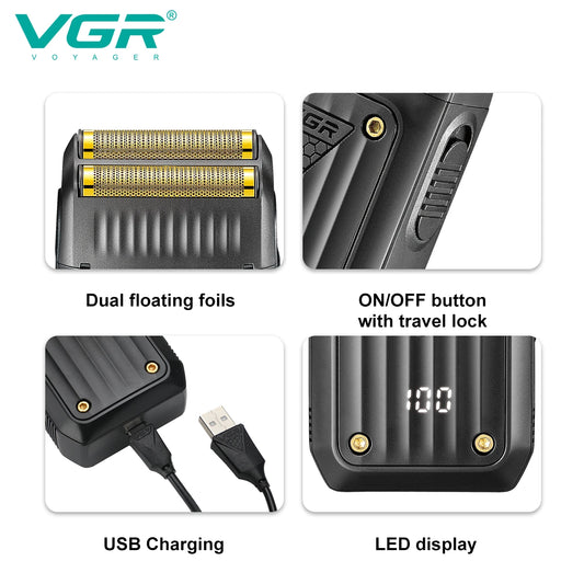 VGR V-363 Professional Electric Shaver with Digital Display – Rechargeable Beard Trimmer for Men