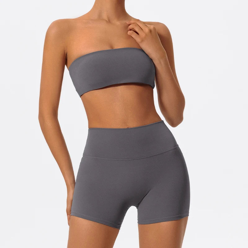 Ctenkevet Women’s Fitness Set – Strapless Sports Bra & Crop Top