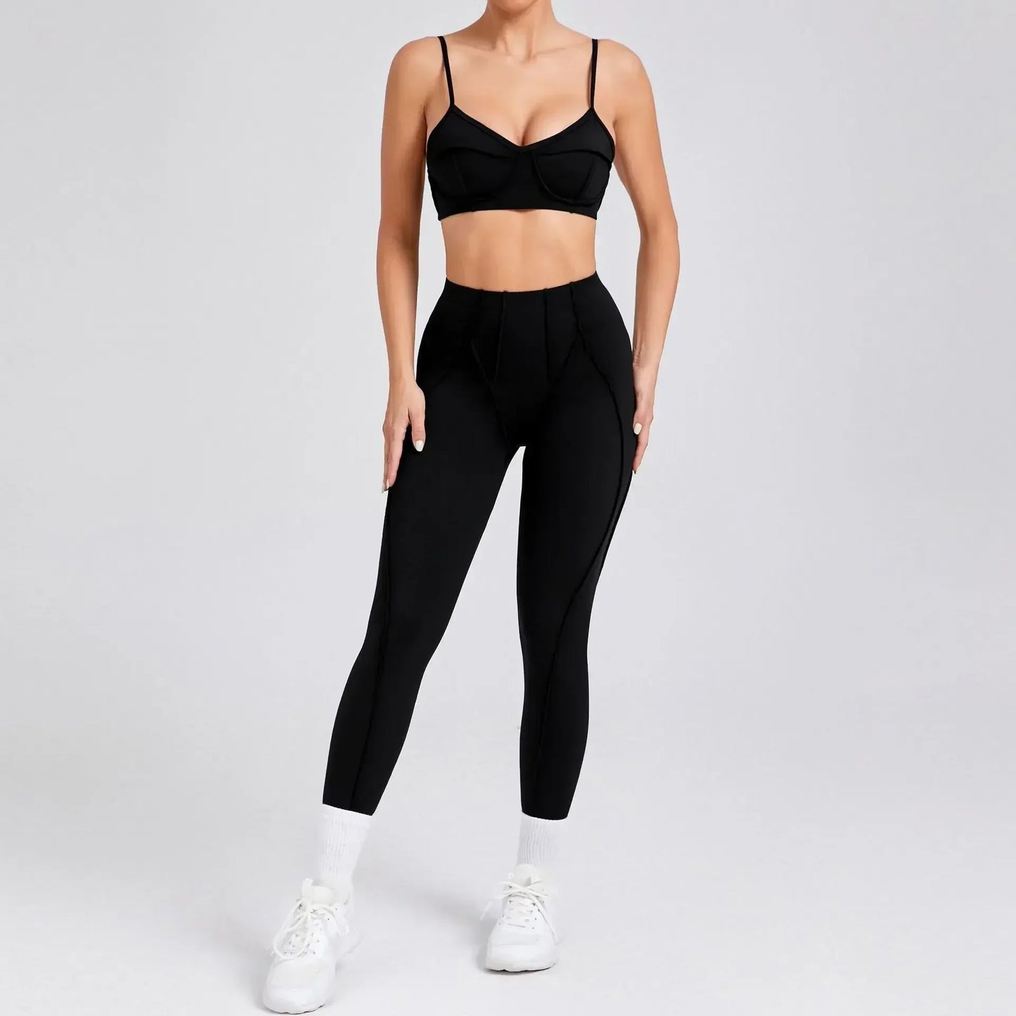 Women’s Seamless Yoga Set – High-Waist Leggings & Backless Sports Bra