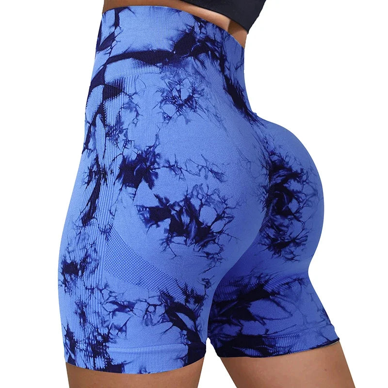 Women’s High-Waist Tie-Dye Yoga Shorts – Seamless Workout & Cycling Shorts