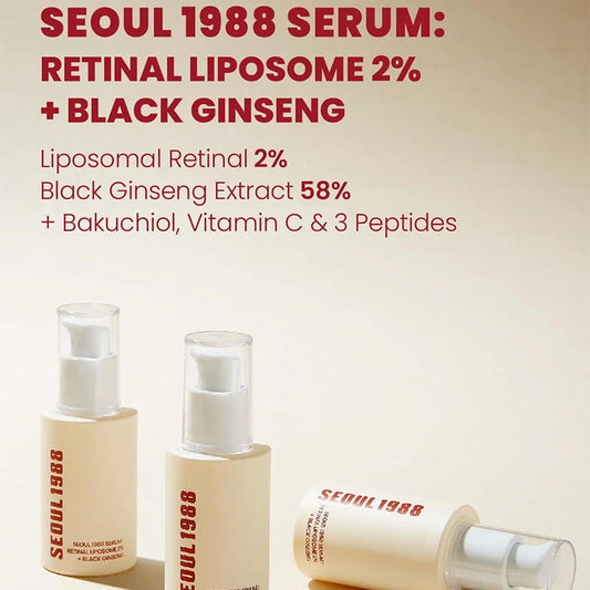 Korean 1988 Retinol Face Serum – Black Ginseng, Niacinamide & Vitamin C Anti-Aging Ampoule for Firming and Wrinkle Care