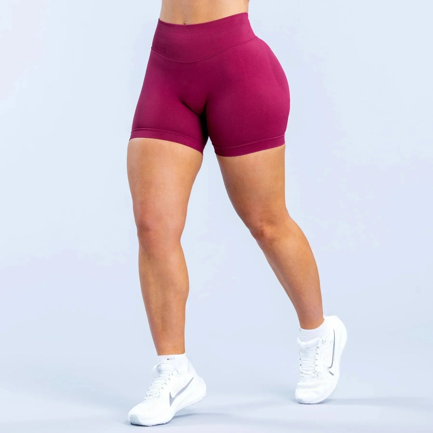 High-Waist Yoga Shorts – Solid Color Fitness & Running Leggings
