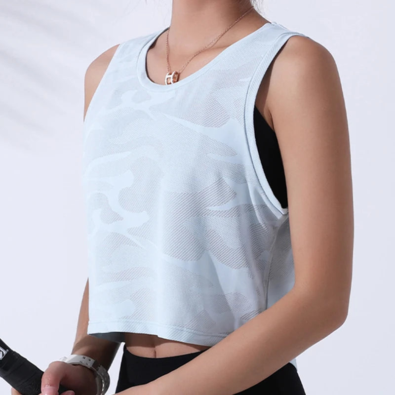 Women’s Camouflage Mesh Vest – Breathable Crop Tank for Fitness