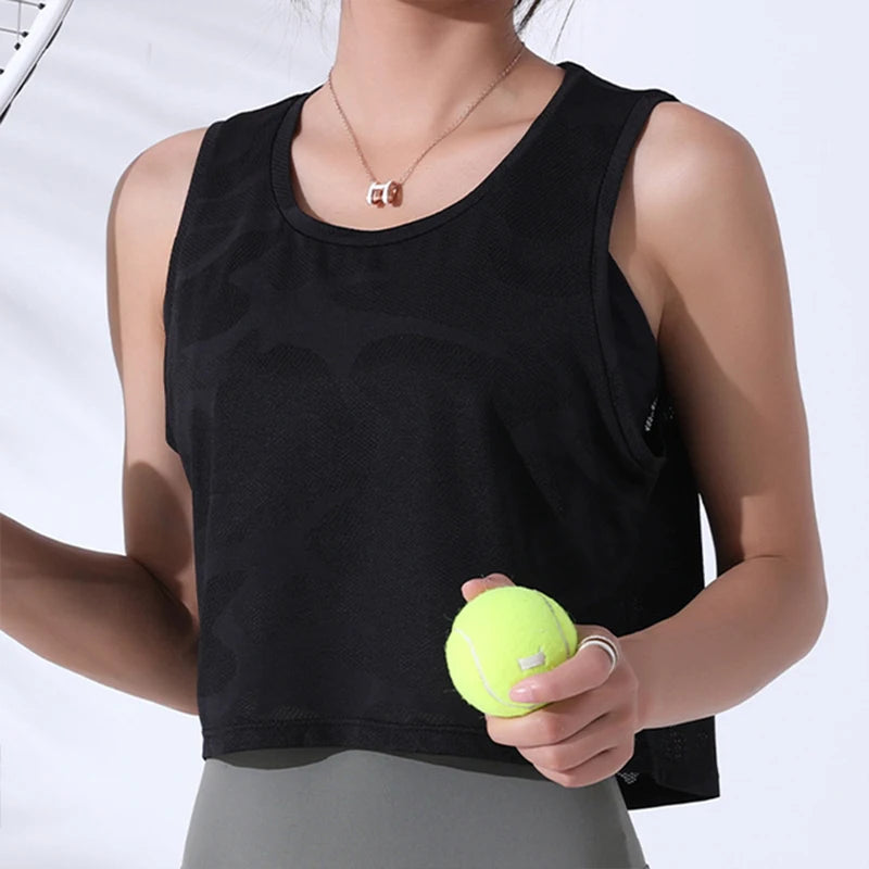 Women’s Camouflage Mesh Vest – Breathable Crop Tank for Fitness
