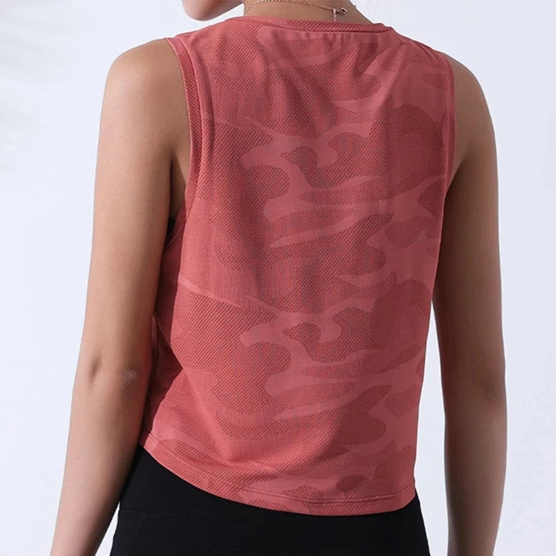 Women’s Camouflage Mesh Vest – Breathable Crop Tank for Fitness
