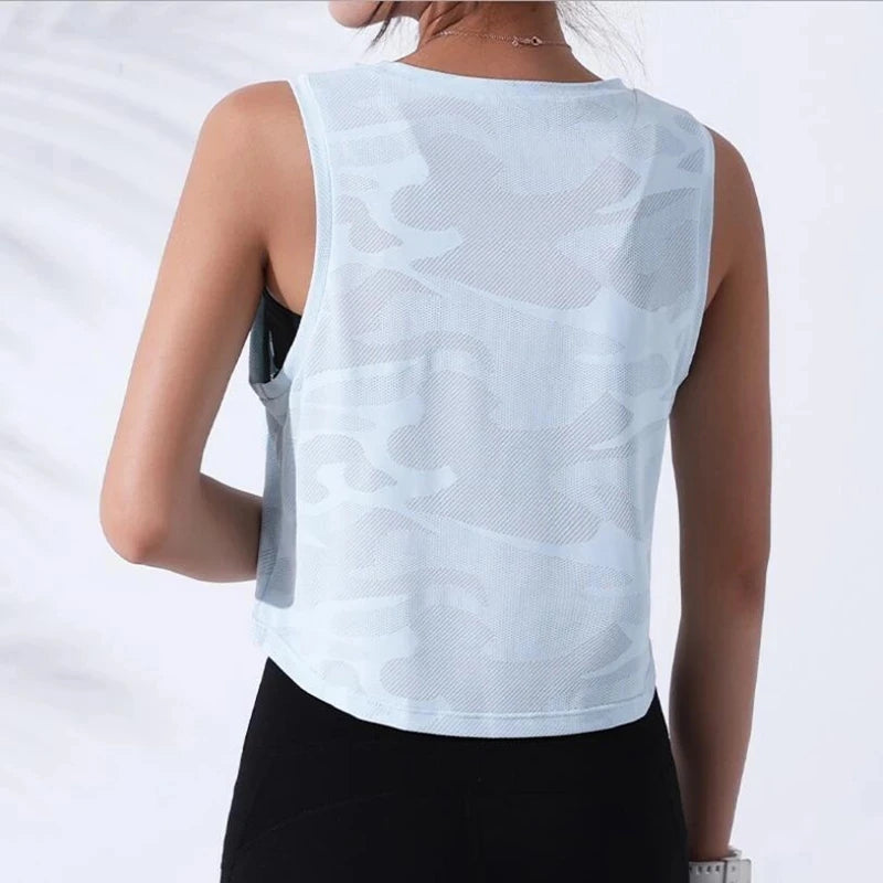 Women’s Camouflage Mesh Vest – Breathable Crop Tank for Fitness