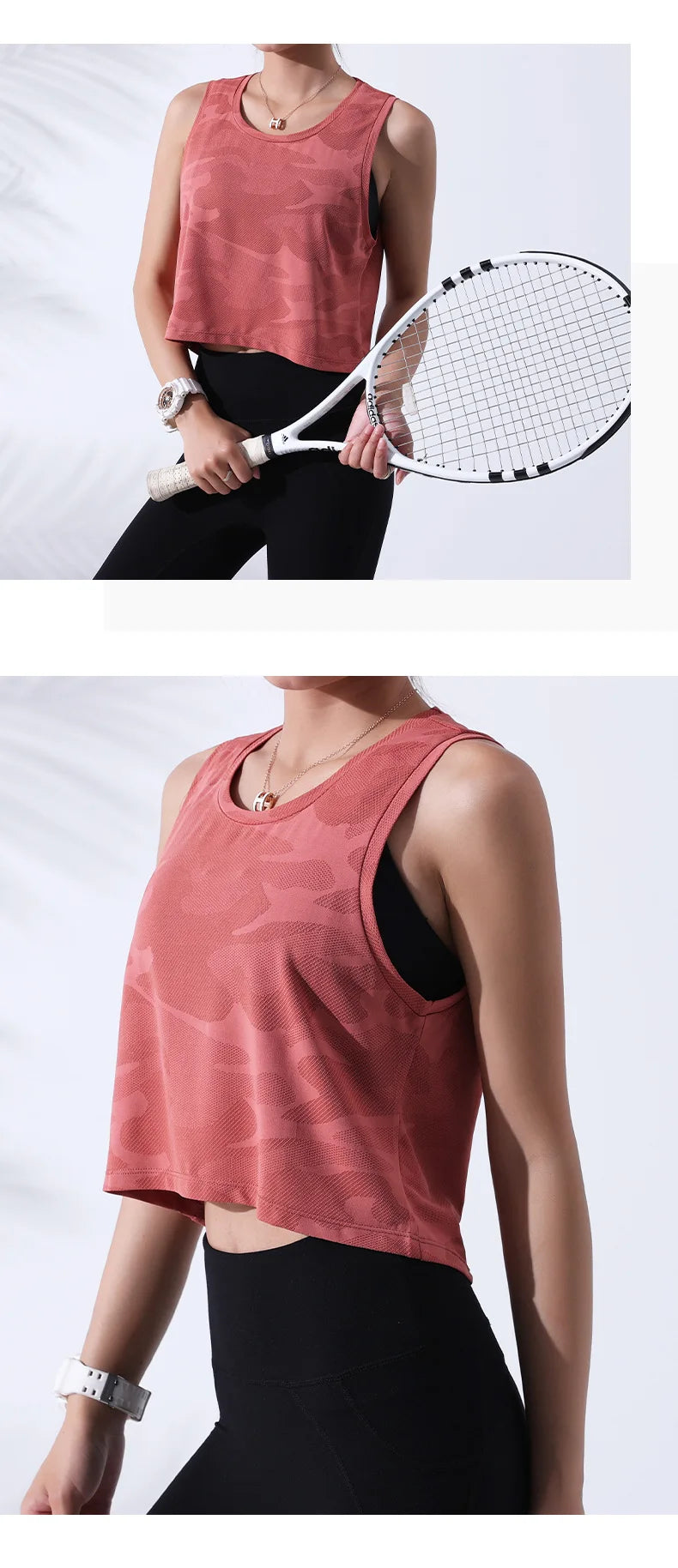 Women’s Camouflage Mesh Vest – Breathable Crop Tank for Fitness
