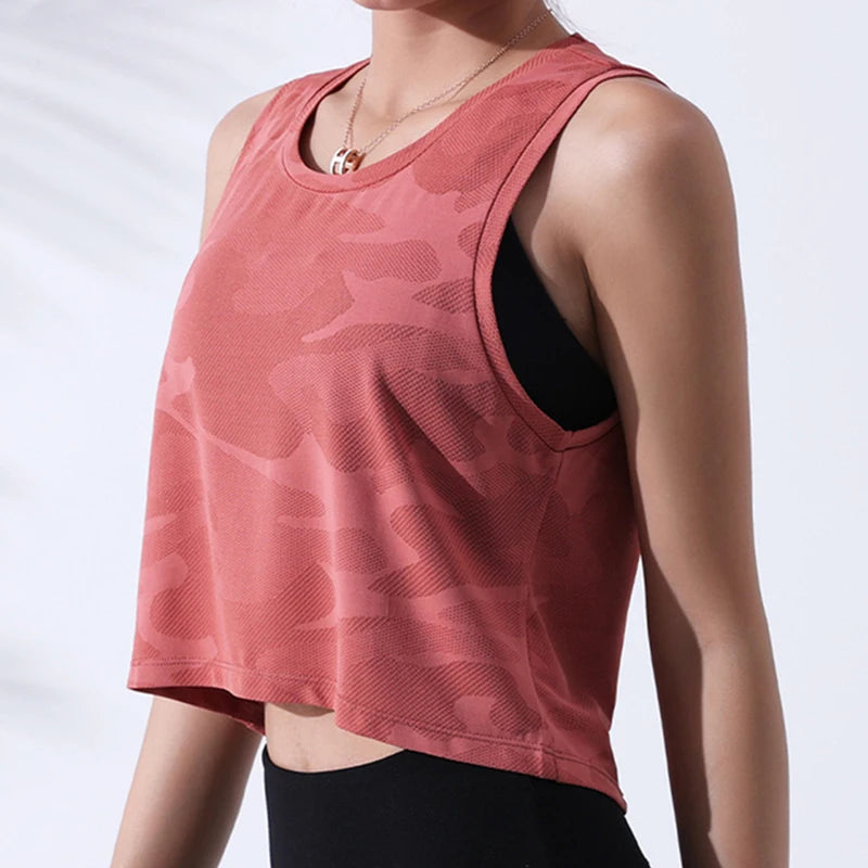 Women’s Camouflage Mesh Vest – Breathable Crop Tank for Fitness