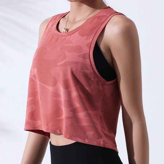 Women’s Camouflage Mesh Vest – Breathable Crop Tank for Fitness
