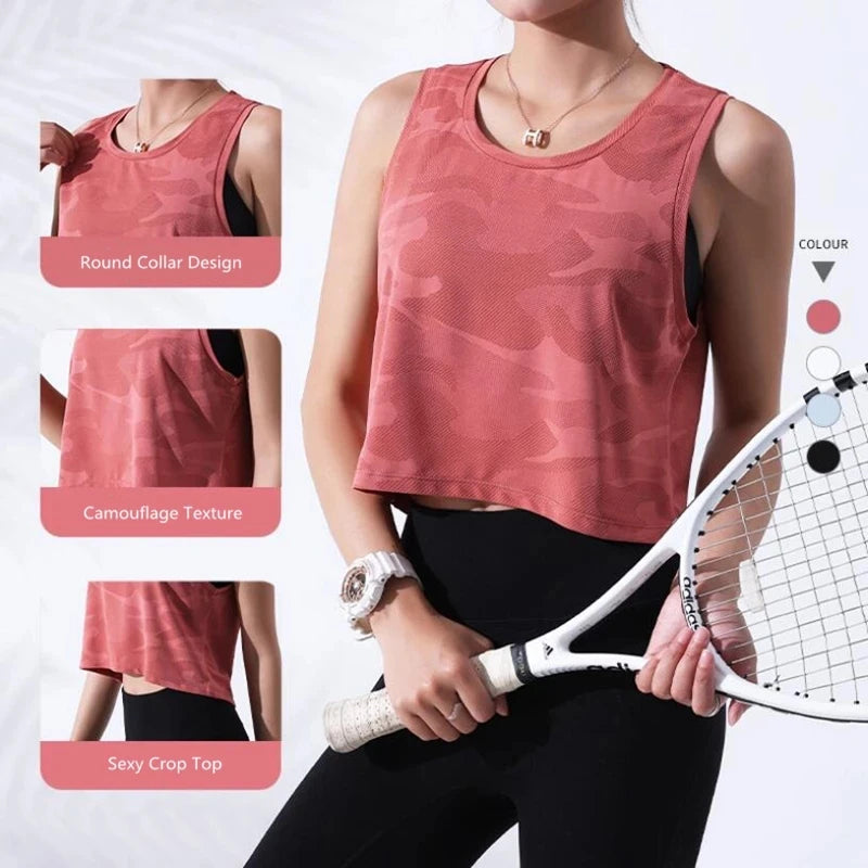 Women’s Camouflage Mesh Vest – Breathable Crop Tank for Fitness