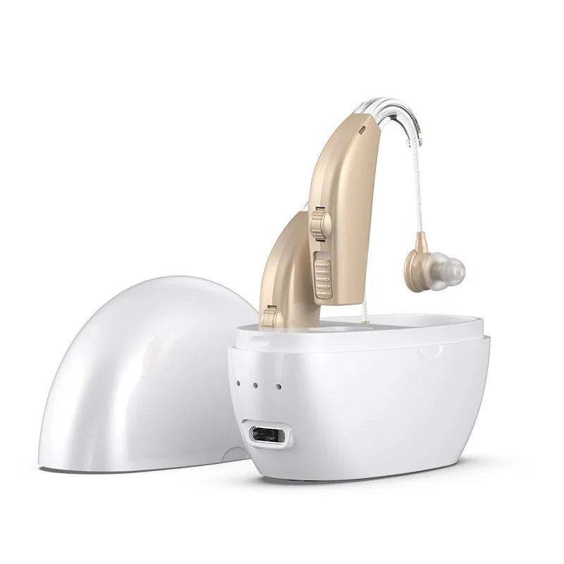 Rechargeable Hearing Aid – Wireless BTE Sound Amplifier with Magnetic Charging