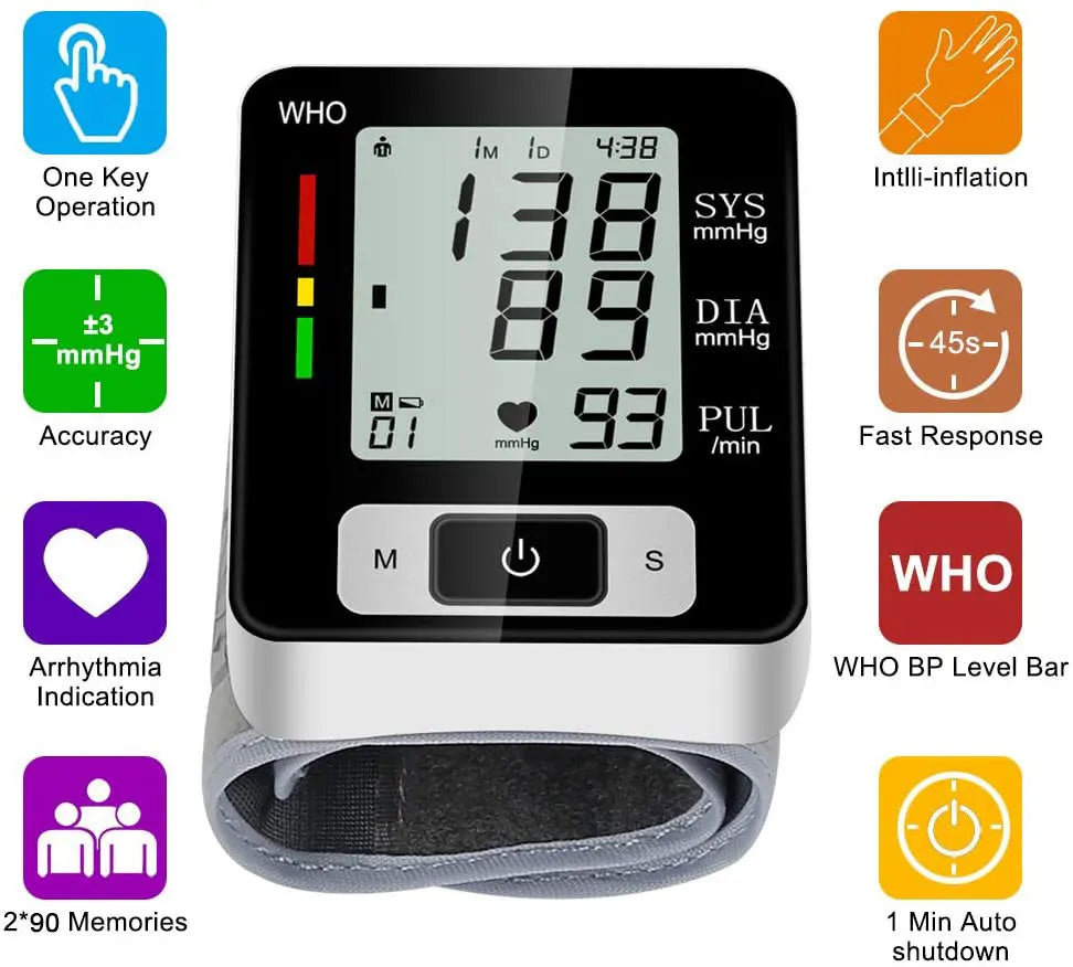 Digital Wrist Blood Pressure Monitor – High Accuracy Electronic BP Cuff Tonometer