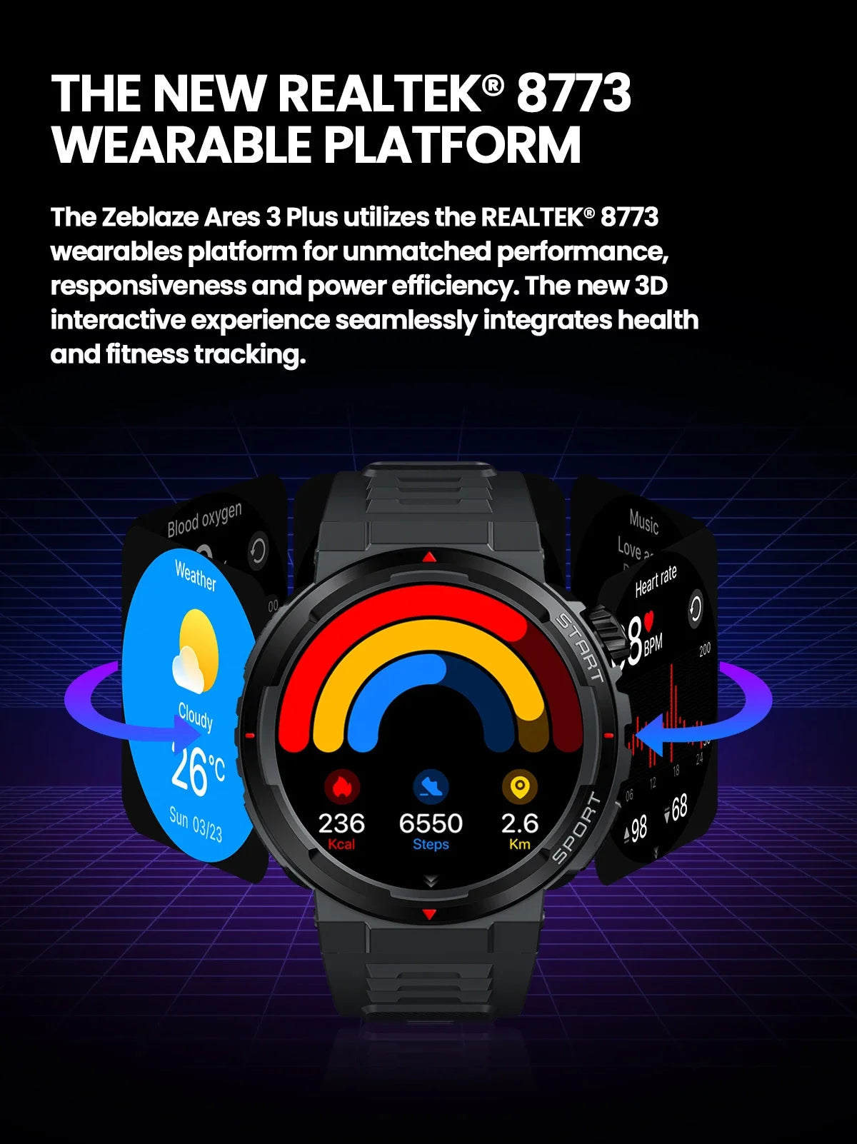 Zeblaze Ares 3 Plus – 1.43" HD AMOLED Smartwatch with Voice Calling