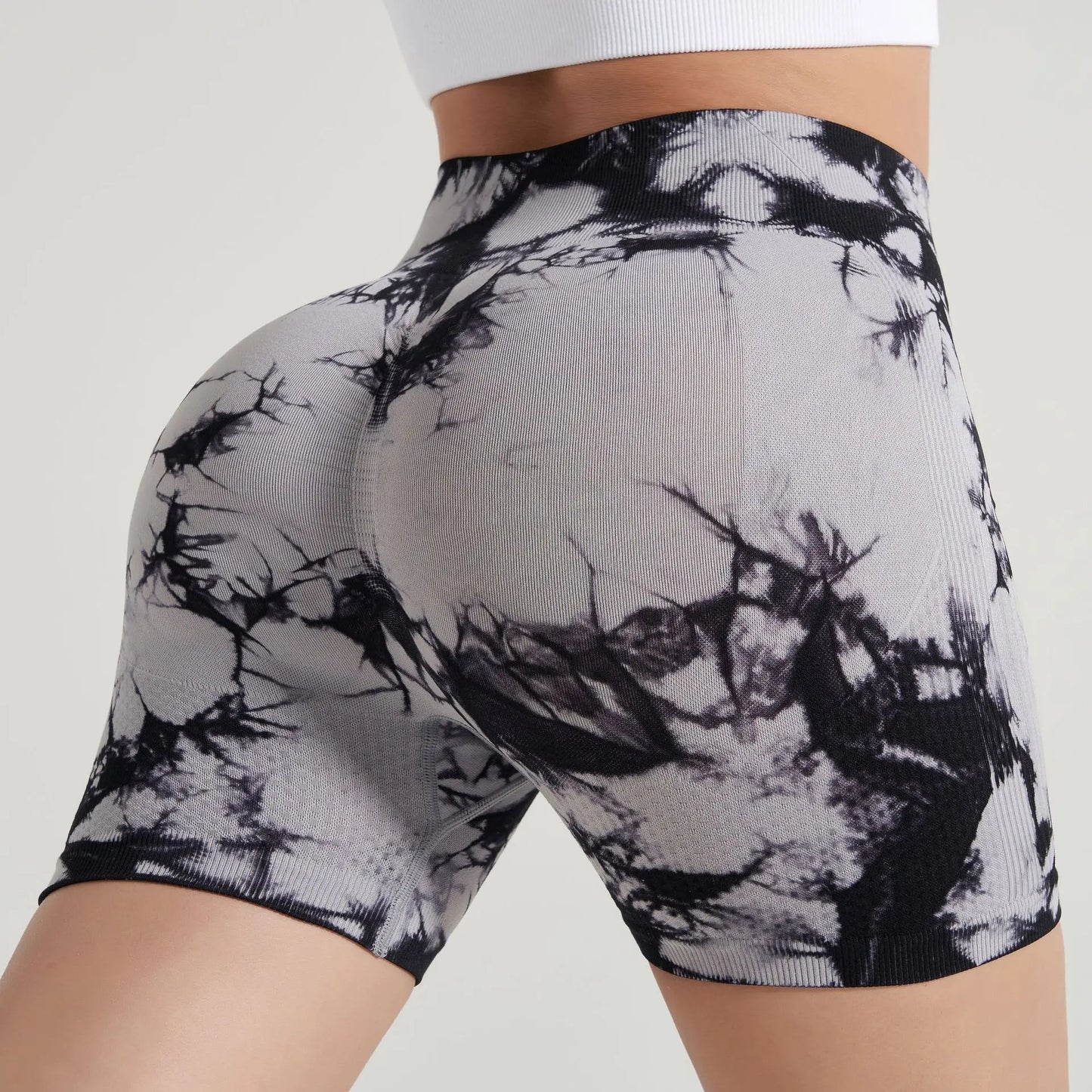Women’s High-Waist Tie-Dye Yoga Shorts – Seamless Workout & Cycling Shorts
