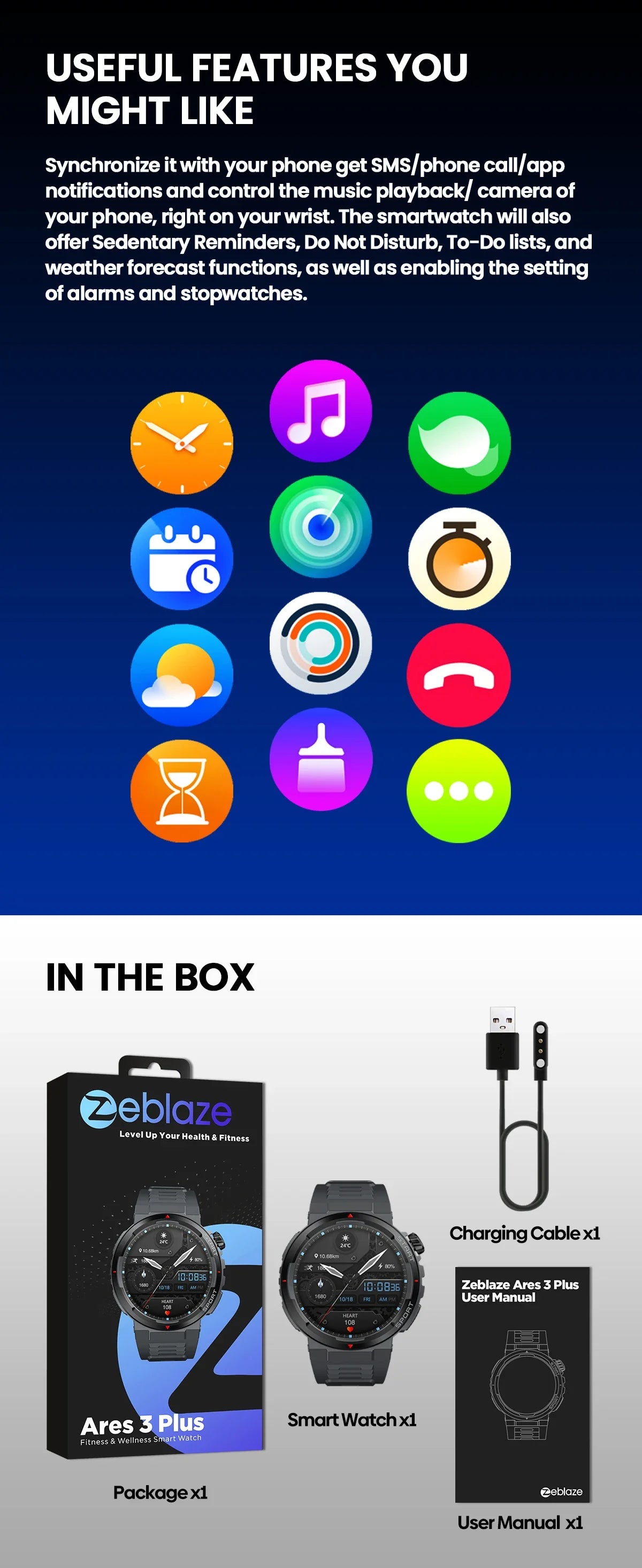 Zeblaze Ares 3 Plus – 1.43" HD AMOLED Smartwatch with Voice Calling
