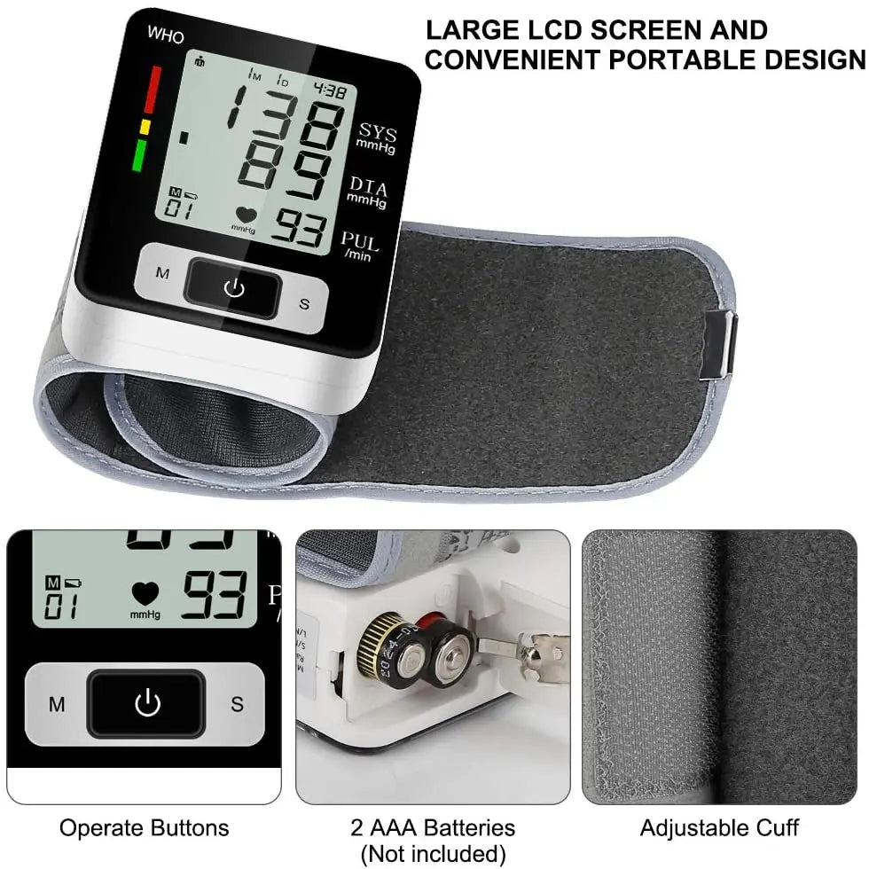 Digital Wrist Blood Pressure Monitor – High Accuracy Electronic BP Cuff Tonometer