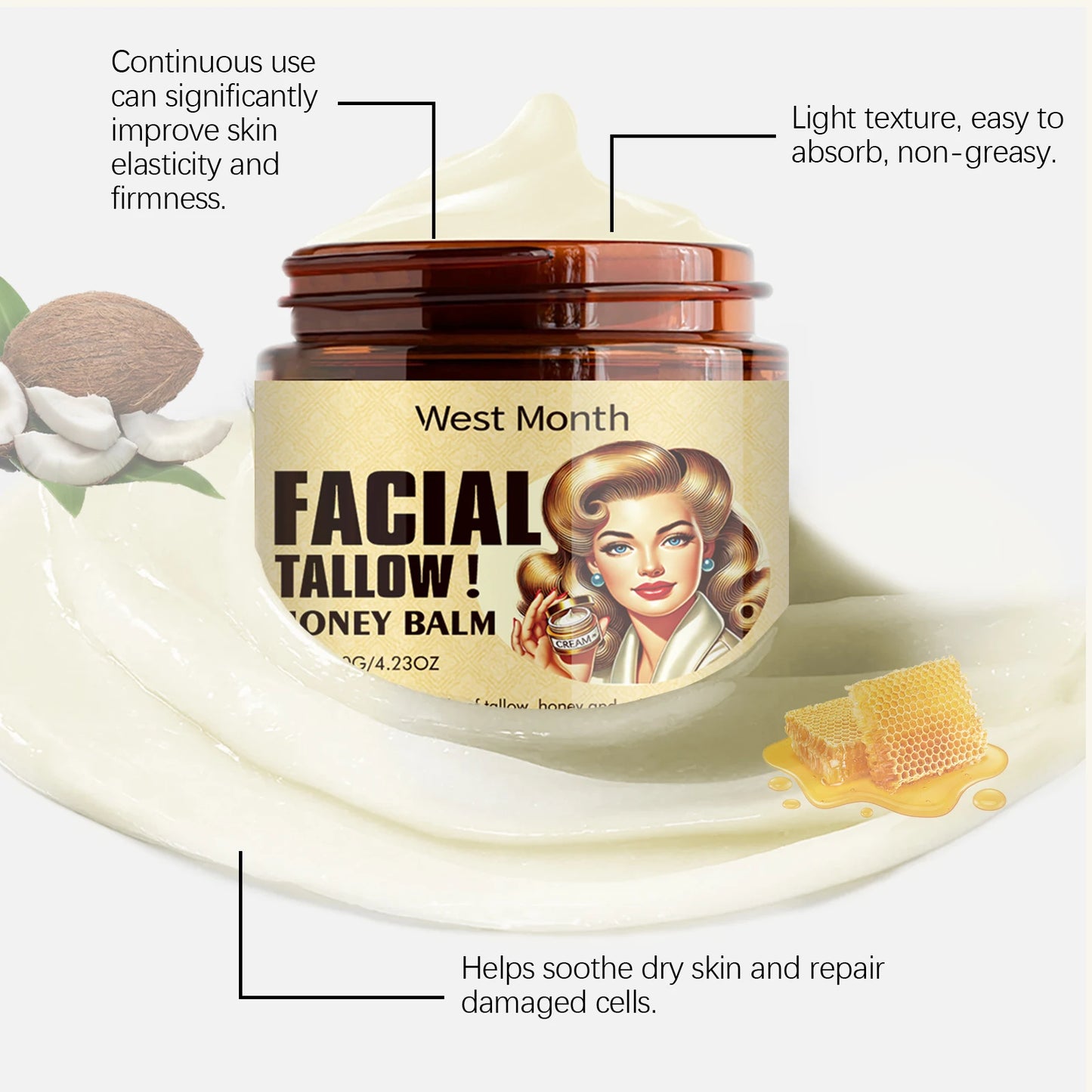 Beef Tallow Face Cream – Moisturizing and Firming Facial Cream for Smooth, Nourished, and Elastic Skin