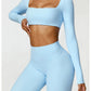 Women’s Quick-Dry Gym Top – Square Neck Long Sleeve Fitness Crop Top