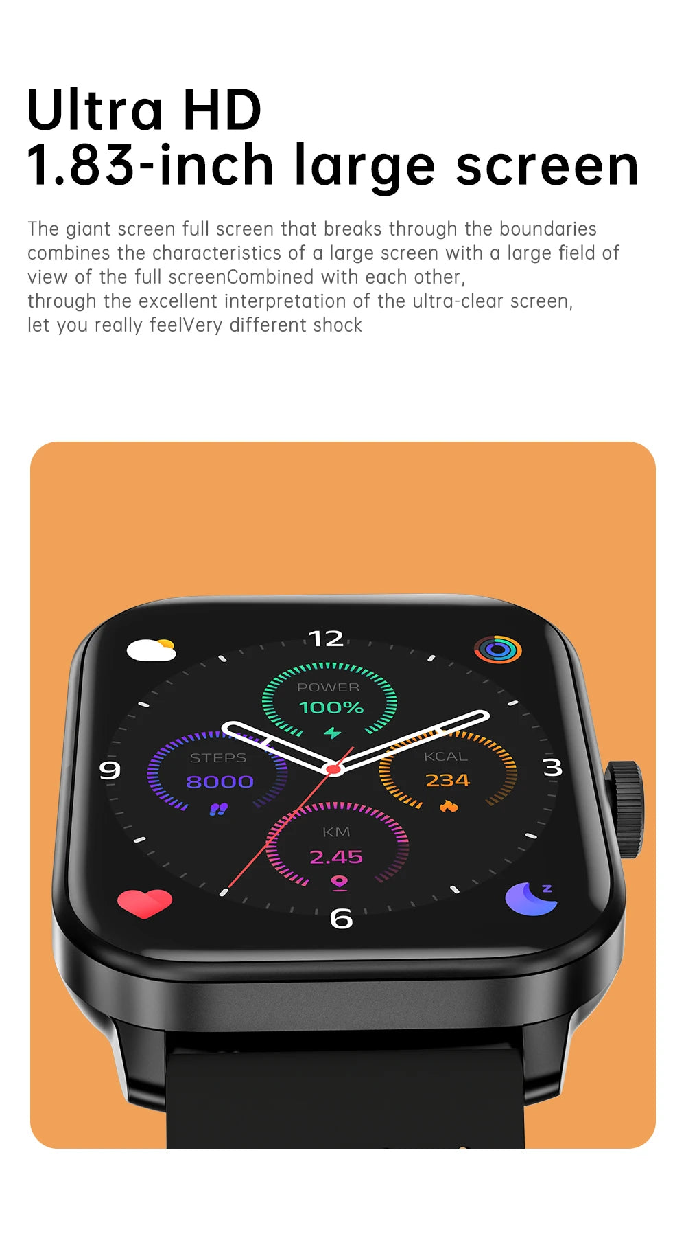 Men’s 1.85" Smart Watch – Heart Rate & SpO₂ Monitor with Multi-Sport Modes