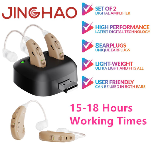 JINGHAO Rechargeable Hearing Aids – BTE Sound Amplifier for Clear Hearing