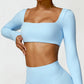 Women’s Quick-Dry Gym Top – Square Neck Long Sleeve Fitness Crop Top
