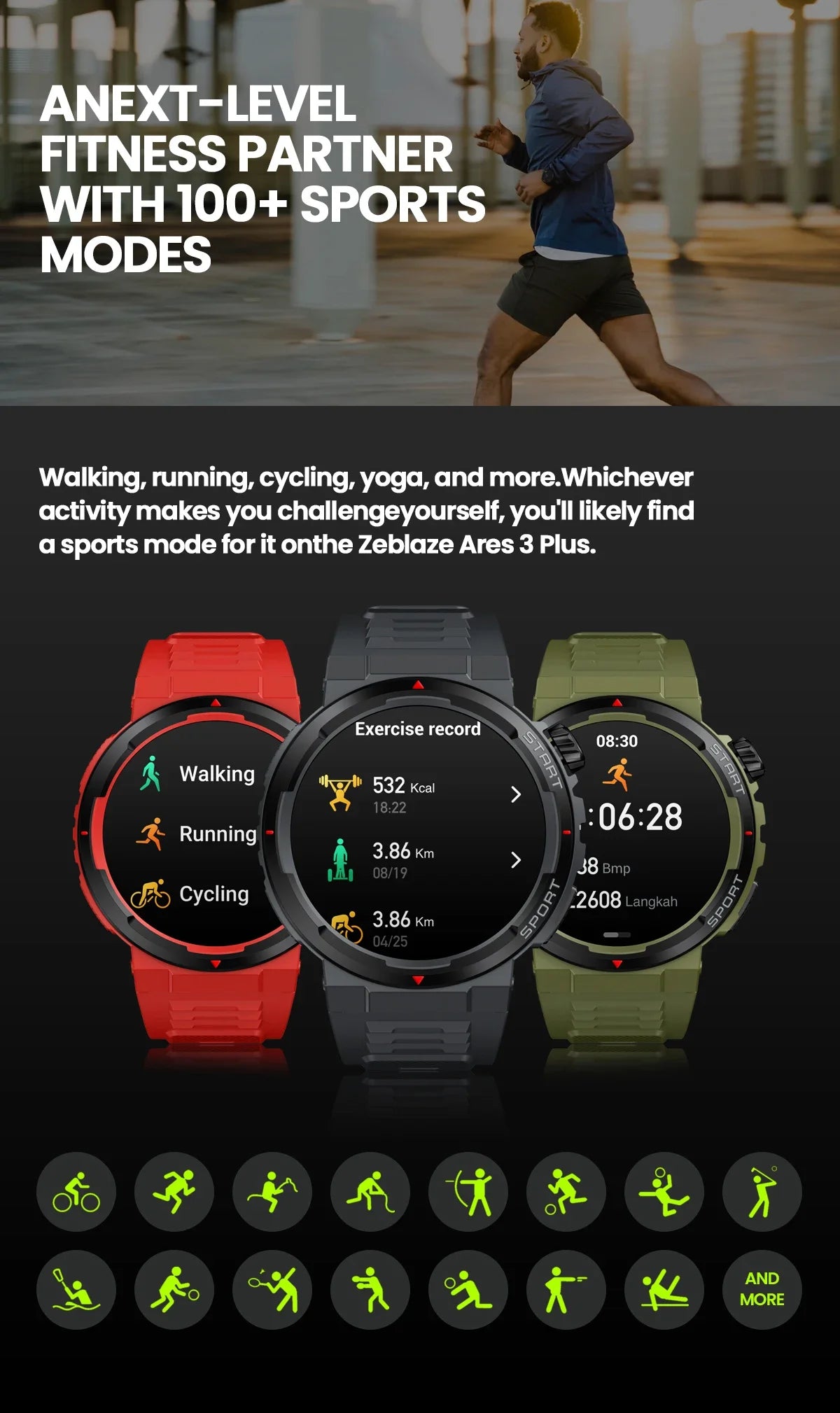 Zeblaze Ares 3 Plus – 1.43" HD AMOLED Smartwatch with Voice Calling