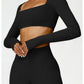 Women’s Quick-Dry Gym Top – Square Neck Long Sleeve Fitness Crop Top