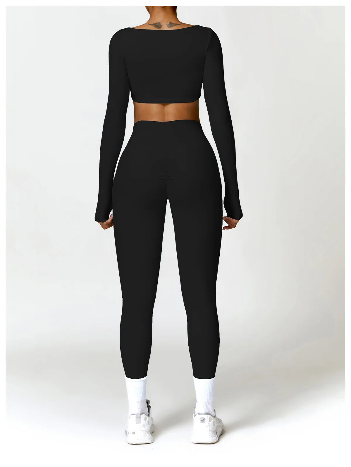 Women’s Quick-Dry Gym Top – Square Neck Long Sleeve Fitness Crop Top