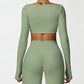 Women’s Quick-Dry Gym Top – Square Neck Long Sleeve Fitness Crop Top