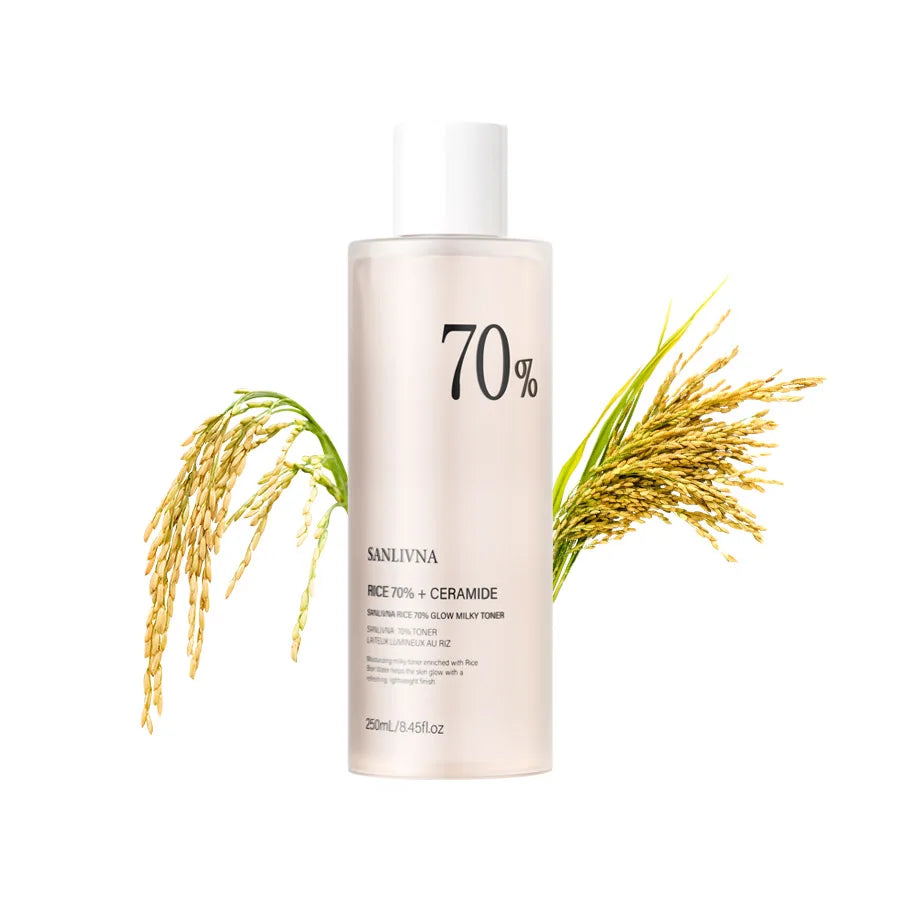 Rice Toner & Cleanser Set – 70% Rice Extract Serum with Niacinamide, Deep Cleansing Foam & Moisturizer for Dry Skin